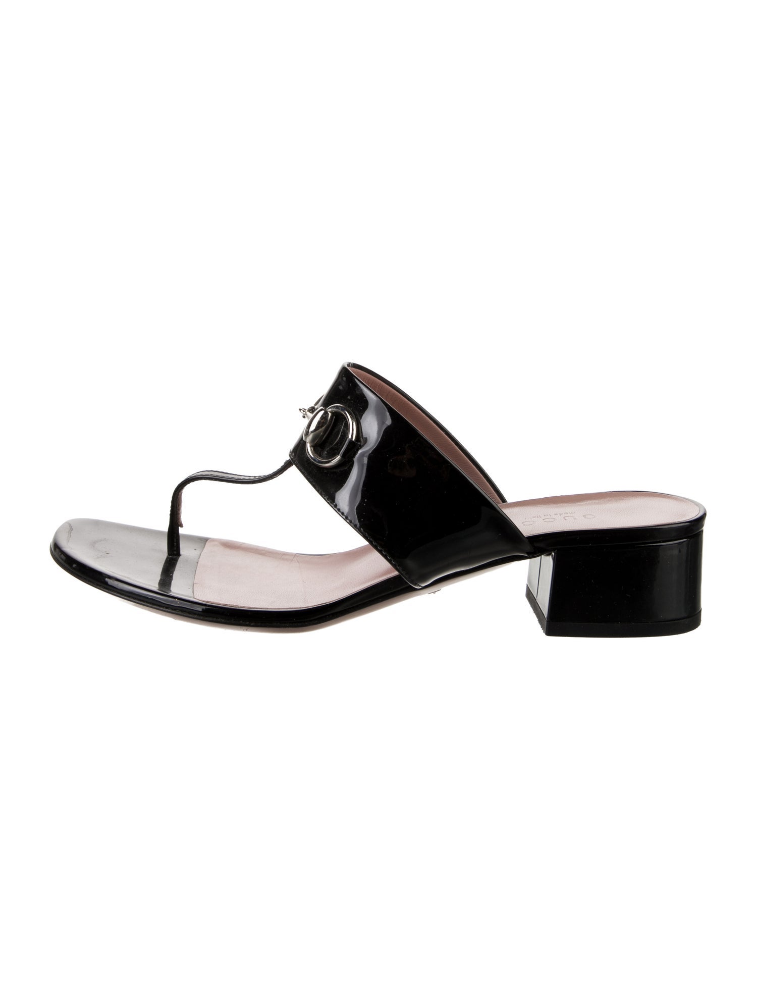 Gucci Horsebit Accent Patent Leather T-Strap Sandals